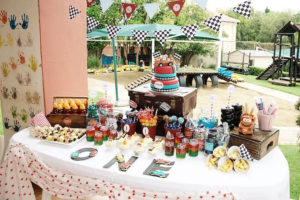 kiddys kingdom first birthday party food table design 